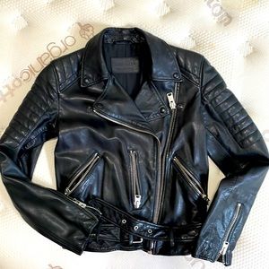 All Saints Black Leather Jacket: UK 4, US 0, EU 32